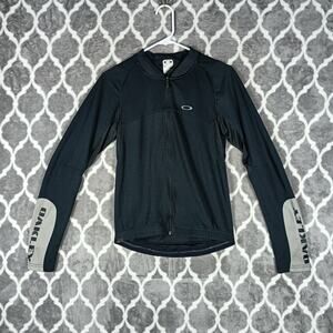 Oakley Cycling Jacket Women Small Black Hooded Softshell Full Zip Thumbholes